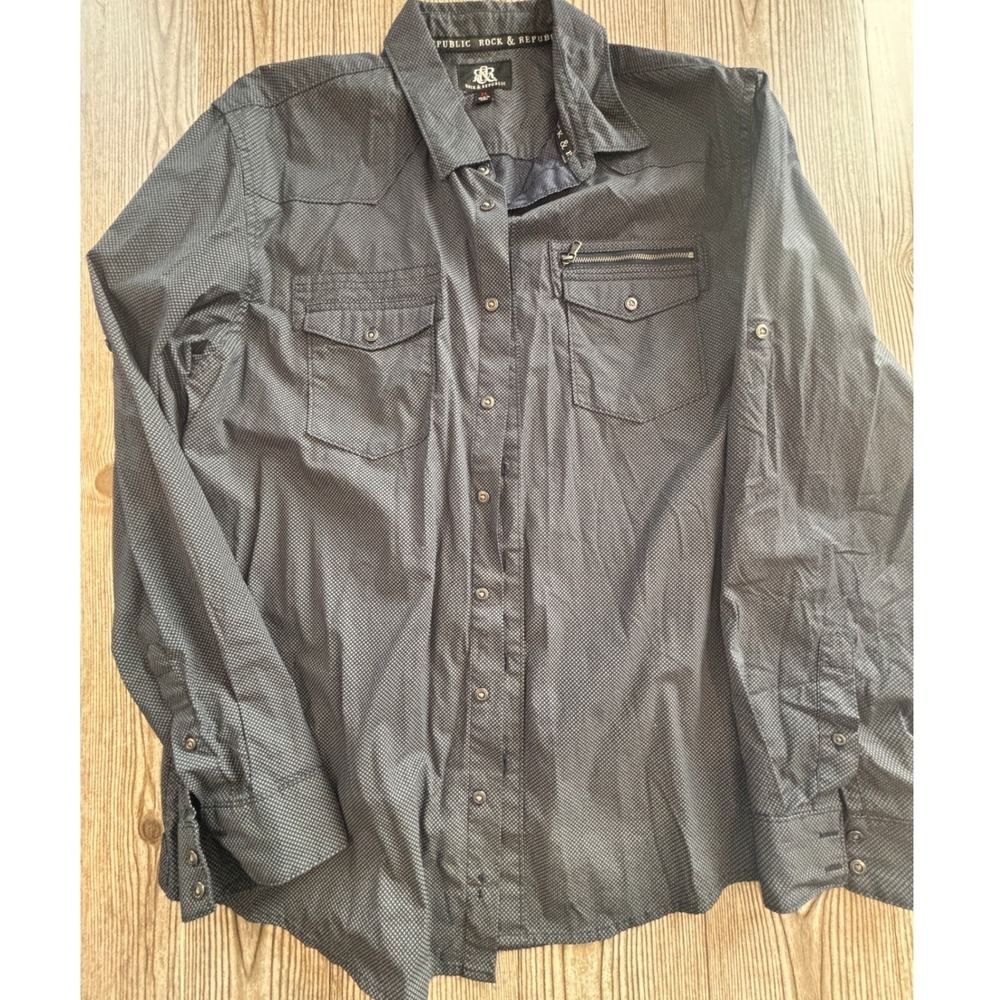 Rock Republic Button Down Men Size XL Blue Geometric Western Long Sleeve Shirt
